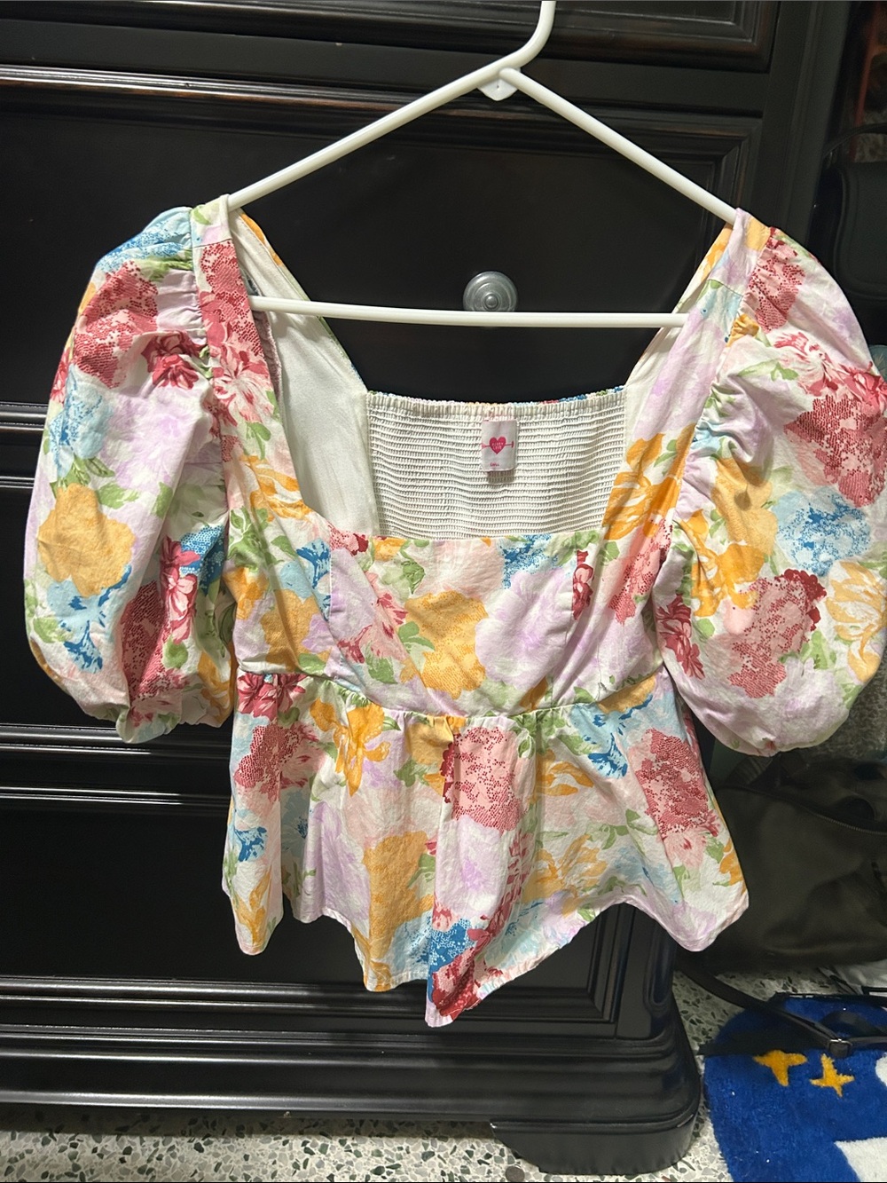 Buddy Love Floral Puff-Sleeve Square Neck Peplum Top